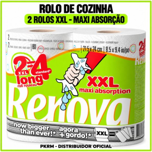 RENOVA 2 ROLOS PAPEL COZINHA XXL MAXI ABSORPTION 2=4 ROLOS  EAN 5601028013659