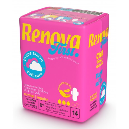 RENOVA PENSOS HIGIENICOS NORMAL COM ABAS PACK 14 UND ROSA EAN 5601028018821