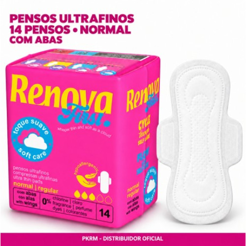 RENOVA PENSOS HIGIENICOS NORMAL COM ABAS PACK 14 UND ROSA EAN 5601028018821