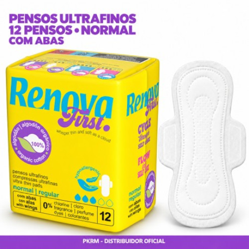 RENOVA PENSOS HIGIENICOS NORMAL COM ABAS PACK 12 UND AMARELO EAN 5601028037006