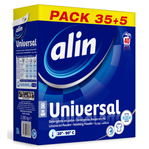 ALIN DETERGENTE ROUPA PÓ UNIVERSAL 40 DOSES 2,28 KG EAN 8411897131661