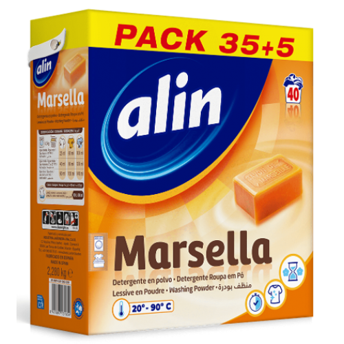 ALIN DETERGENTE ROUPA PÓ MARSELHA 40 DOSES 2,28 KG EAN 8411897131654