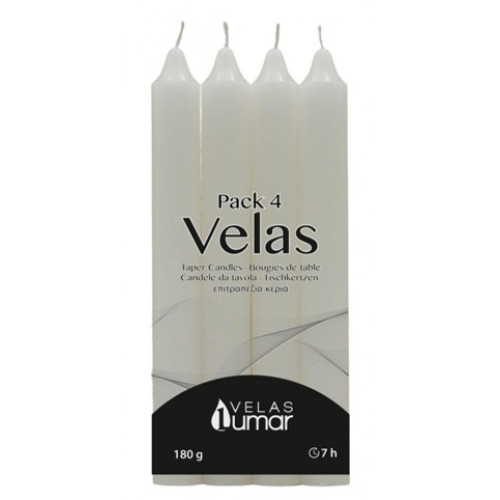 LUMAR CONJ. 4 VELAS CILINDRICAS 170*20 MM 180 GR BRANCAS EAN 8428451021122