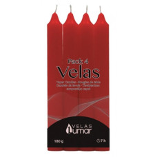 LUMAR CONJ. 4 VELAS CILINDRICAS 170*20 MM 180 GR VERMELHAS EAN 8428451021078