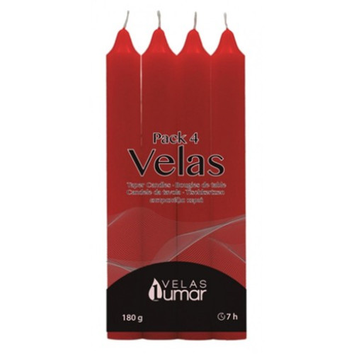 LUMAR CONJ. 4 VELAS CILINDRICAS 170*20 MM 180 GR VERMELHAS EAN 8428451021078