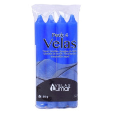 LUMAR CONJ. 4 VELAS CILINDRICAS 170*20 MM 180 GR AZUIS EAN 8428451021085