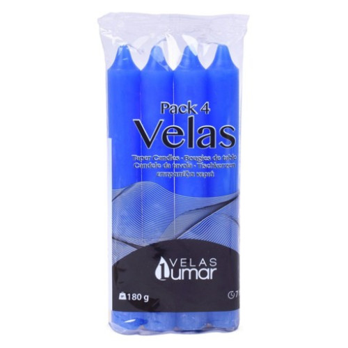 LUMAR CONJ. 4 VELAS CILINDRICAS 170*20 MM 180 GR AZUIS EAN 8428451021085
