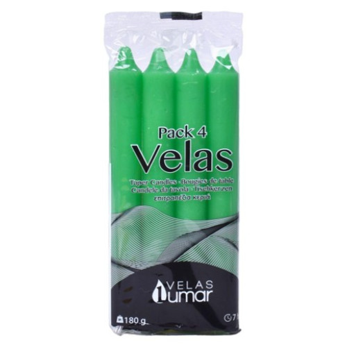LUMAR CONJ. 4 VELAS CILINDRICAS 170*20 MM 180 GR VERDES EAN 8428451021092