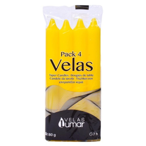 LUMAR CONJ. 4 VELAS CILINDRICAS 170*20 MM 180 GR AMARELAS EAN 8428451021108