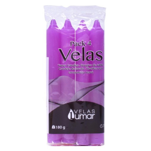 LUMAR CONJ. 4 VELAS CILINDRICAS 170*20 MM 180 GR LILAS EAN 8428451021115