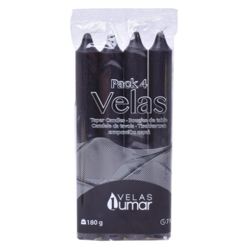 LUMAR CONJ. 4 VELAS CILINDRICAS 170*20 MM 180 GR PRETAS EAN 8428451021146
