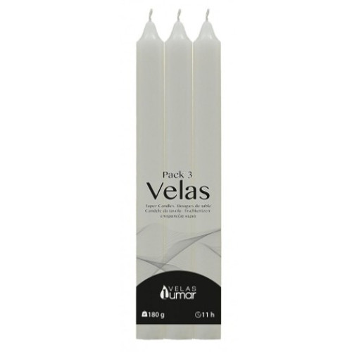 LUMAR CONJ. 3 VELAS CILINDRICAS 220*20 MM 176 GR BRANCAS EAN 8428451021368