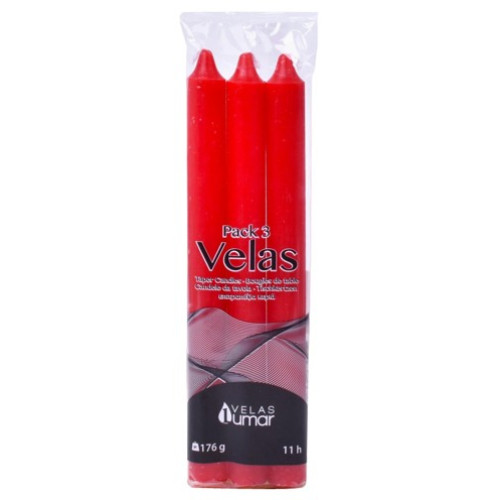 LUMAR CONJ. 3 VELAS CILINDRICAS 220*20 MM 176 GR VERMELHAS EAN 8428451021313