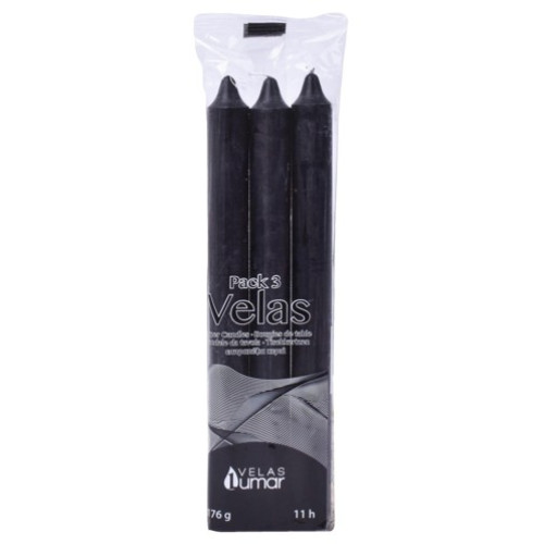 LUMAR CONJ. 3 VELAS CILINDRICAS 220*20 MM 176 GR PRETAS EAN 8428451021382