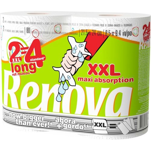 RENOVA 2 ROLOS PAPEL COZINHA XXL MAXI ABSORPTION 2=4 ROLOS  EAN 5601028013659